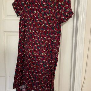 LuLaRoe Multi-Color Geometric Print Top in Red and Teal